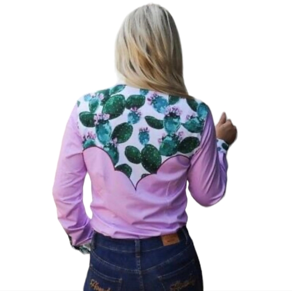 RANCH DRESS'N Fallon Taylor "Morgan" cactus Performance Rodeo Cowgirl shirt sz3X - Picture 4 of 16